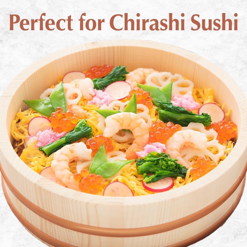 TIKUSAN Wooden Hangiri Sushi Rice Mixing Tub PP Band with Lid Made in Japan Made of Momi Fir Sushi Rice Bowl Sushi Oke (10.6" (27cm)) - Image 5